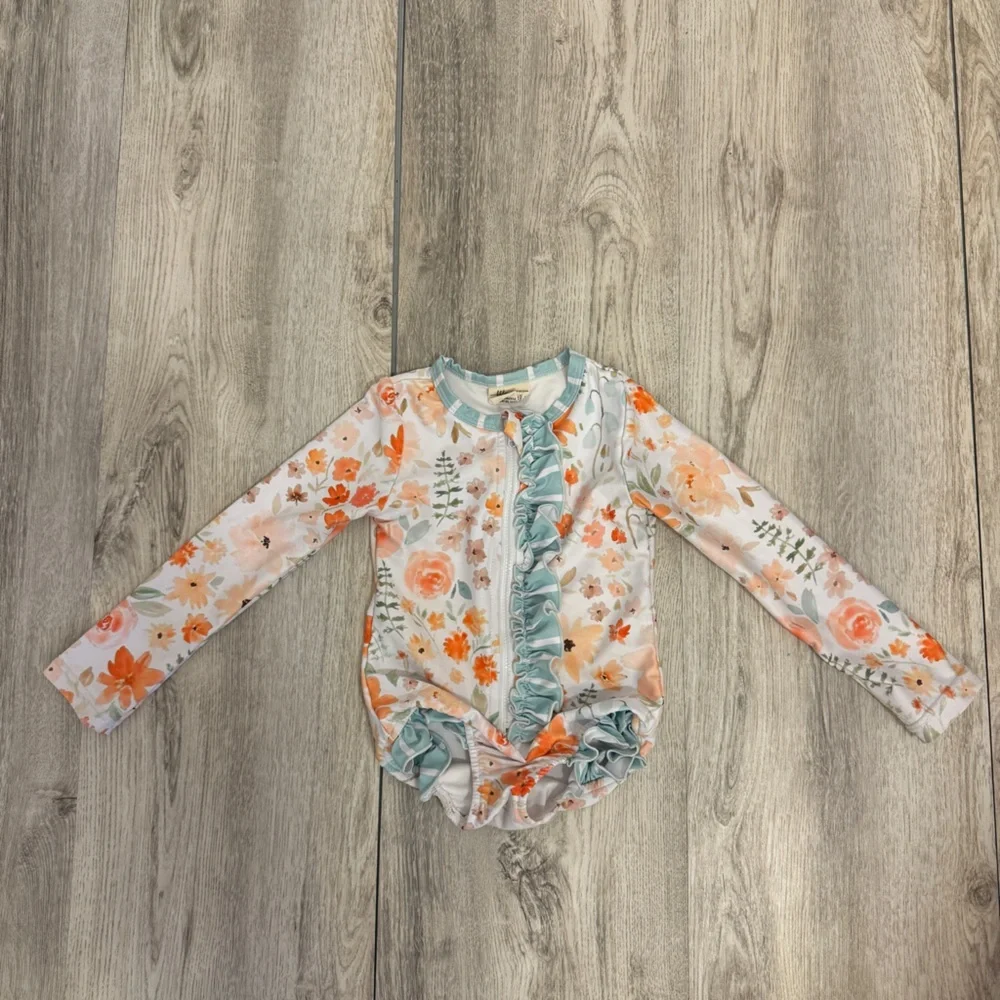 Khloe Jean 2t Floral Long Sleeve Kids Swimwear
